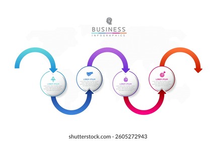 Vector infographic business presentation template with circular interconnection with 4 options.