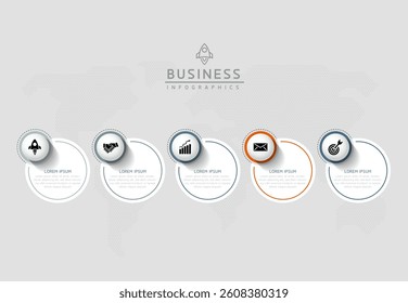Vector infographic business presentation template with circular interconnection with 5 options.