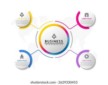 Vector infographic business presentation template with circular interconnection with 4 options.