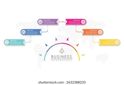 Modelo de apresentação de negócios infográfico de vetor conectado com 6 opções