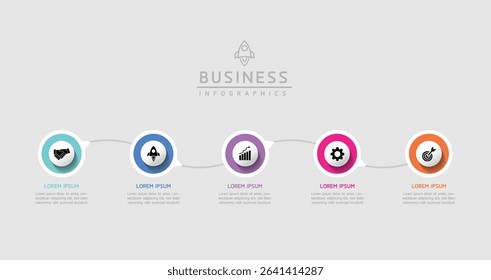 Vector infographic business presentation template with circular interconnection with 5 options.