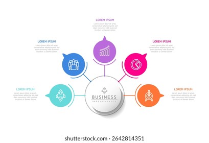 Vector infographic business presentation template with circular interconnection with 5 options.