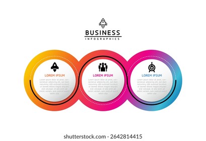 Vector infographic business presentation template with circular interconnection with 3 options.