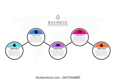 Vector infographic business presentation template with circular interconnection with 5 options.