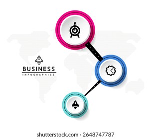 Vector infographic business presentation template with circular interconnection with 3 options.