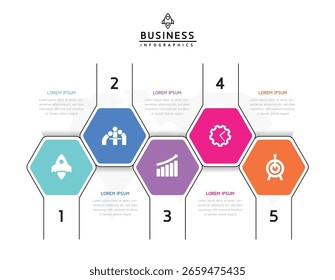 Plantilla de presentación de negocios de infografía de Vector conectada con 5 opciones