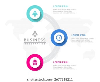 Vector infographic business presentation template with circular interconnection with 3 options.