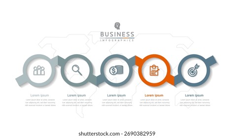 Vector infographic business presentation template with circular interconnection with 5 options.