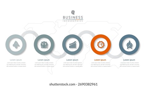Modelo de apresentação de negócios infográfico vetorial com interconexão circular com 5 opções.