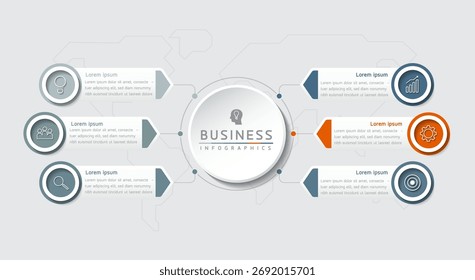 Modelo de apresentação de negócios infográfico vetorial com interconexão circular com 6 opções.