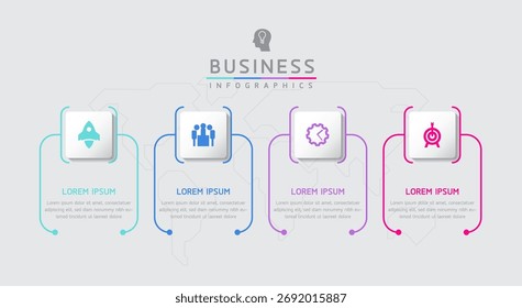Plantilla de presentación de negocios de infografía de Vector conectada con 4 opciones