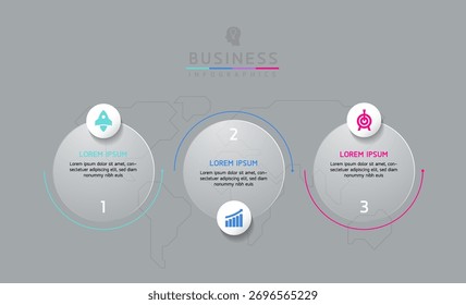 Vector infographic business presentation template with circular interconnection with 3 options.