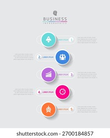 Vector infographic business presentation template with circular interconnection with 5 options.