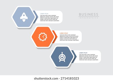 Modelo de apresentação de negócios infográfico de vetor conectado com 3 opções
