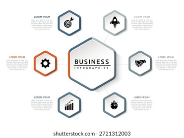 Plantilla de presentación de negocios de infografía de Vector conectada con 6 opciones