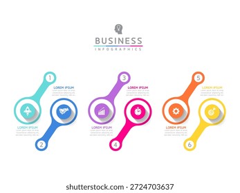 Modelo de apresentação de negócios infográfico vetorial com interconexão circular com 6 opções.