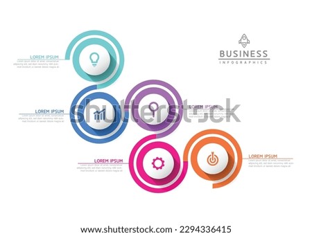 Vector infographic business presentation template with circular interconnection with 5 options.