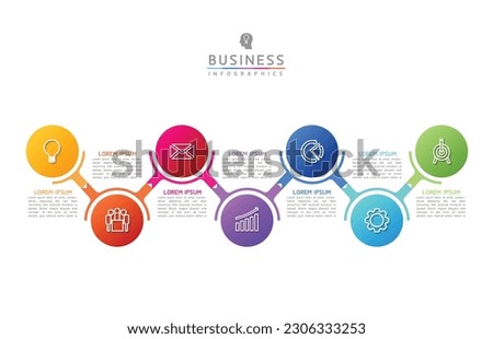 Vector infographic business presentation template with circular interconnection with 7 options.
