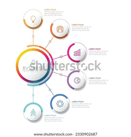 Vector infographic business presentation template with circular interconnection with 6 options.