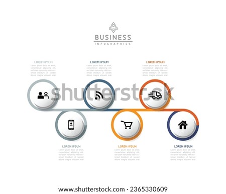 Vector infographic business presentation template with circular interconnection with 6 options.