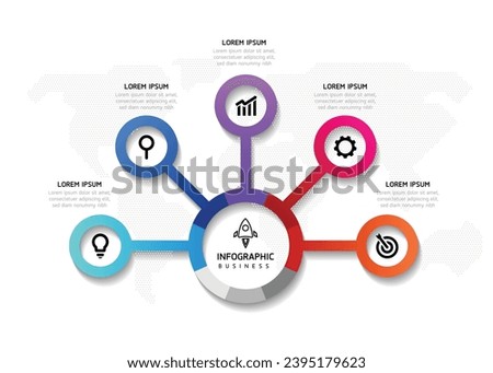Vector infographic business presentation template with circular interconnection with 5 options.
