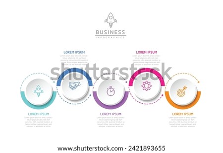 Vector infographic business presentation template with circular interconnection with 5 options.