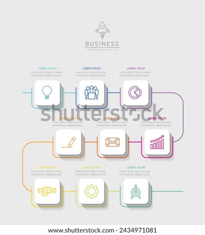 Vector infographic business presentation template connected with 9 options