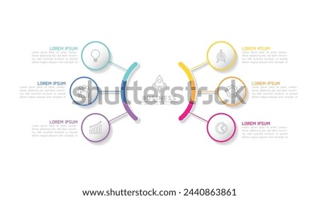 Vector infographic business presentation template with circular interconnection with 6 options.