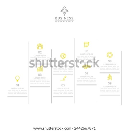 Vector infographic business presentation template connected with 9 options