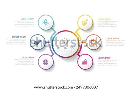 Vector infographic business presentation template with circular interconnection with 6 options.