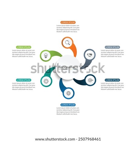 Vector infographic business presentation template with circular interconnection with 6 options.