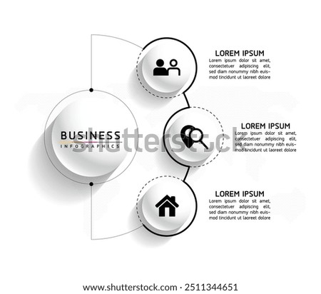 Vector infographic business presentation template with circular interconnection with 3 options.