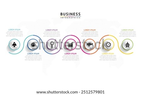 Vector infographic business presentation template with circular interconnection with 7 options.