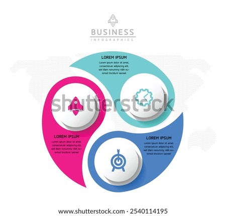 Vector infographic business presentation template with circular interconnection with 3 options.