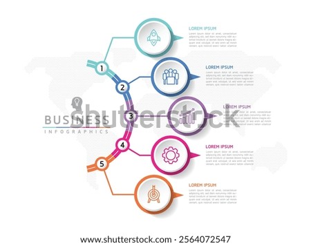 Vector infographic business presentation template with circular interconnection with 5 options.