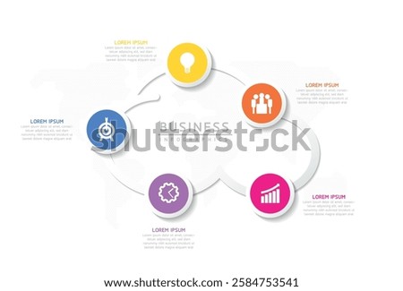 Vector infographic business presentation template with circular interconnection with 5 options.