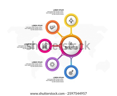 Vector infographic business presentation template with circular interconnection with 5 options.