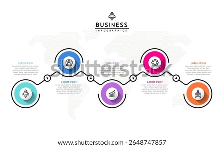 Vector infographic business presentation template with circular interconnection with 5 options.