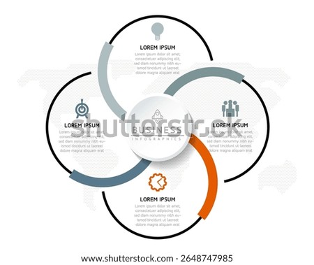 Vector infographic business presentation template with circular interconnection with 4 options.