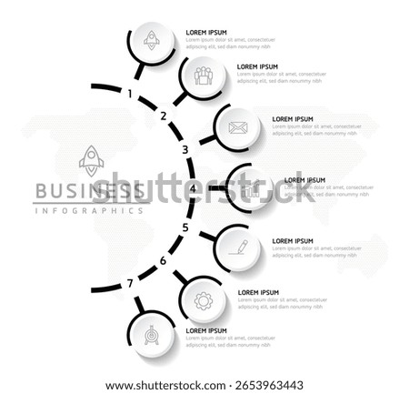 Vector infographic business presentation template with circular interconnection with 7 options.