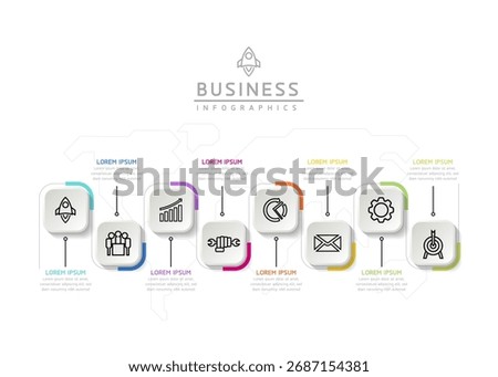 Vector infographic business presentation template with circular interconnection with 8 options.