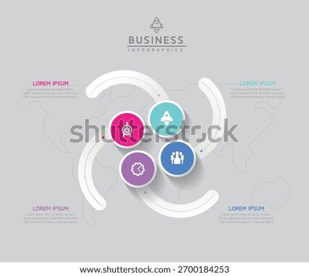 Vector infographic business presentation template with circular interconnection with 4 options.