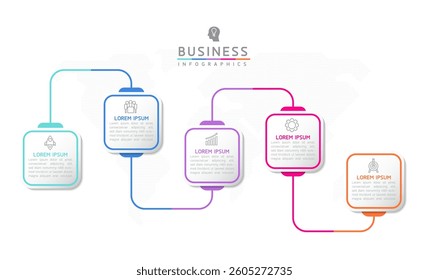Vector infographic business presentation timelime template connected with 5 options