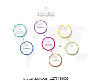 Plantilla de línea de tiempo de presentación de negocios de infografía vectorial con interconexión circular con 7 opciones.
