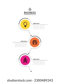 Vector infographic business presentation timeline template with circular interconnection with 3 options.