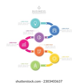 Plantilla de línea de tiempo de presentación de negocios de infografía vectorial con interconexión circular con 7 opciones.
