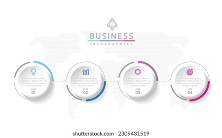Escala de tiempo de presentación del negocio de la infografía por vector 
con interconexión circular con 4 opciones.