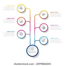 Vector infographic business presentation timeline template with circular interconnection with 6 options.