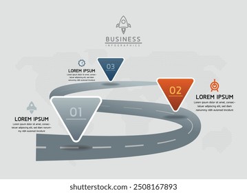 Vector infographic business presentation timeline template connected with 3 options
