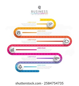 Vector infographic business presentation timeline template with circular interconnection with 6 options.